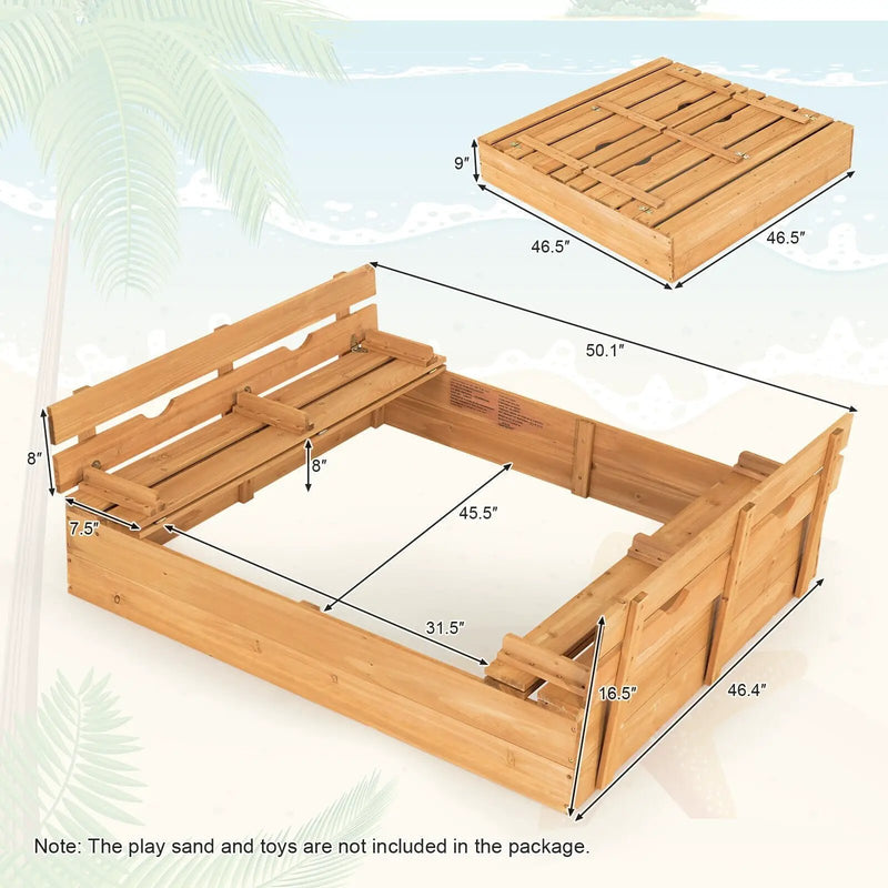 Kids Wooden Sandbox with 2 Foldable Bench Seats by DirectDeals