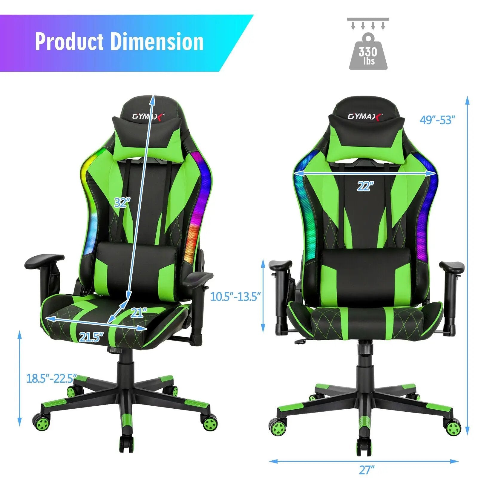 Gaming Chair Adjustable Swivel Computer Chair with Dynamic LED Lights by DirectDeals