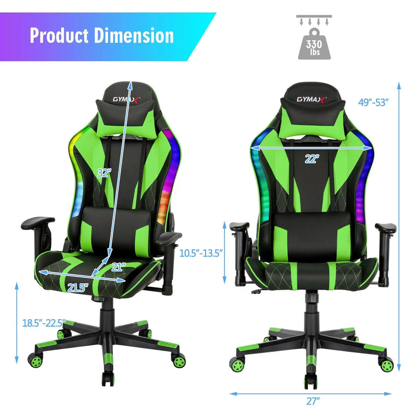 Gaming Chair Adjustable Swivel Computer Chair with Dynamic LED Lights by DirectDeals