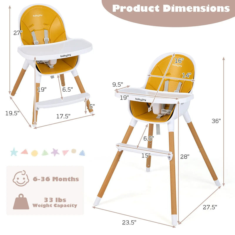 4-in-1 Convertible Baby High Chair Infant Feeding Chair with Adjustable Tray by DirectDeals