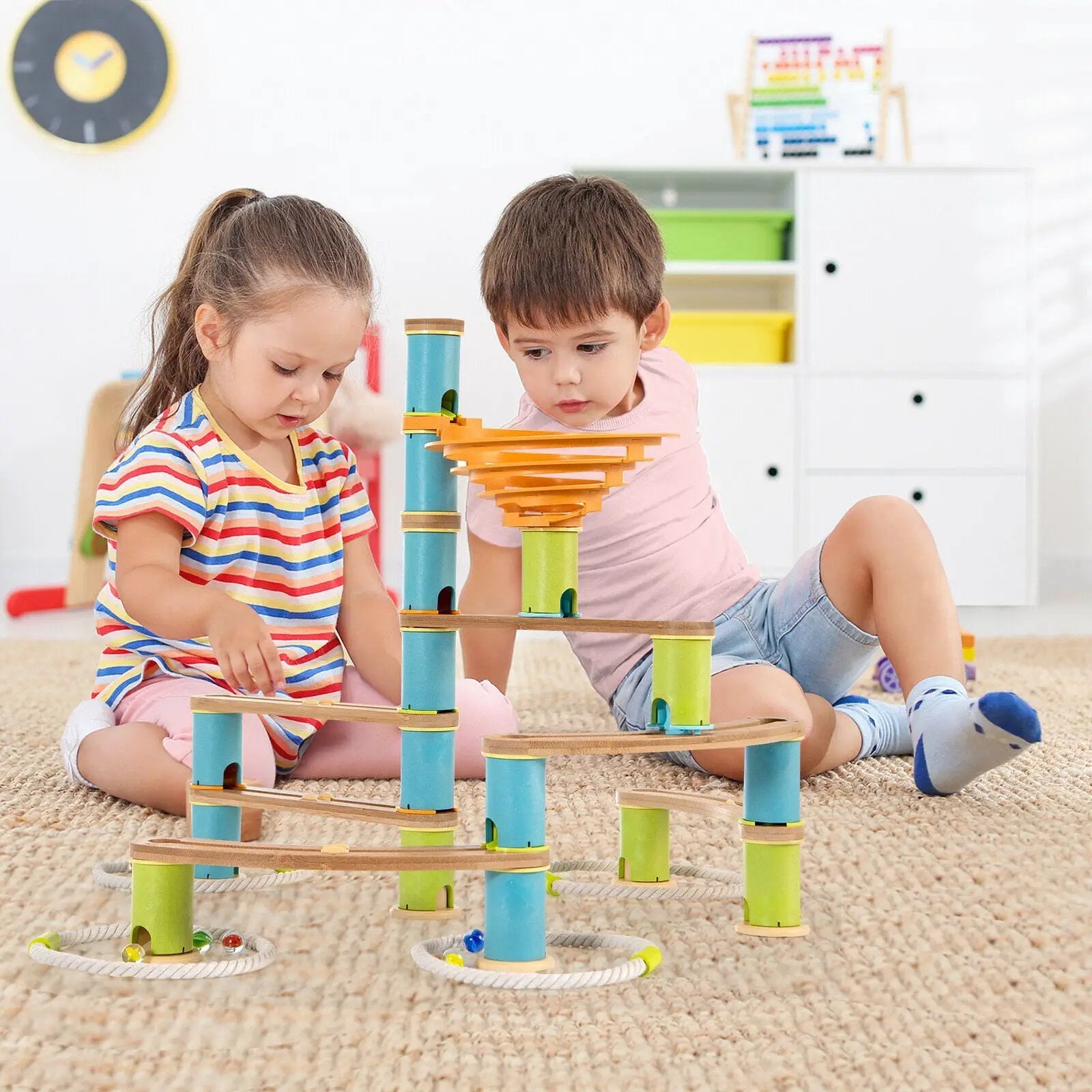 Bamboo Build Run Toy with Marbles for Kids Over 4 by DirectDeals