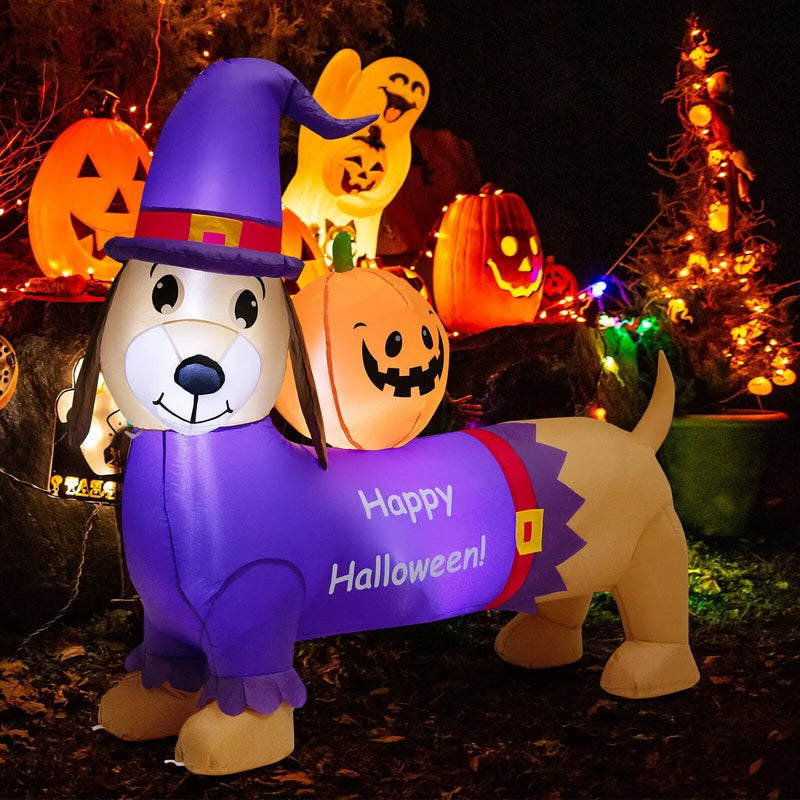 5 Feet Long Halloween Inflatable Dachshund Dog with Pumpkin by DirectDeals