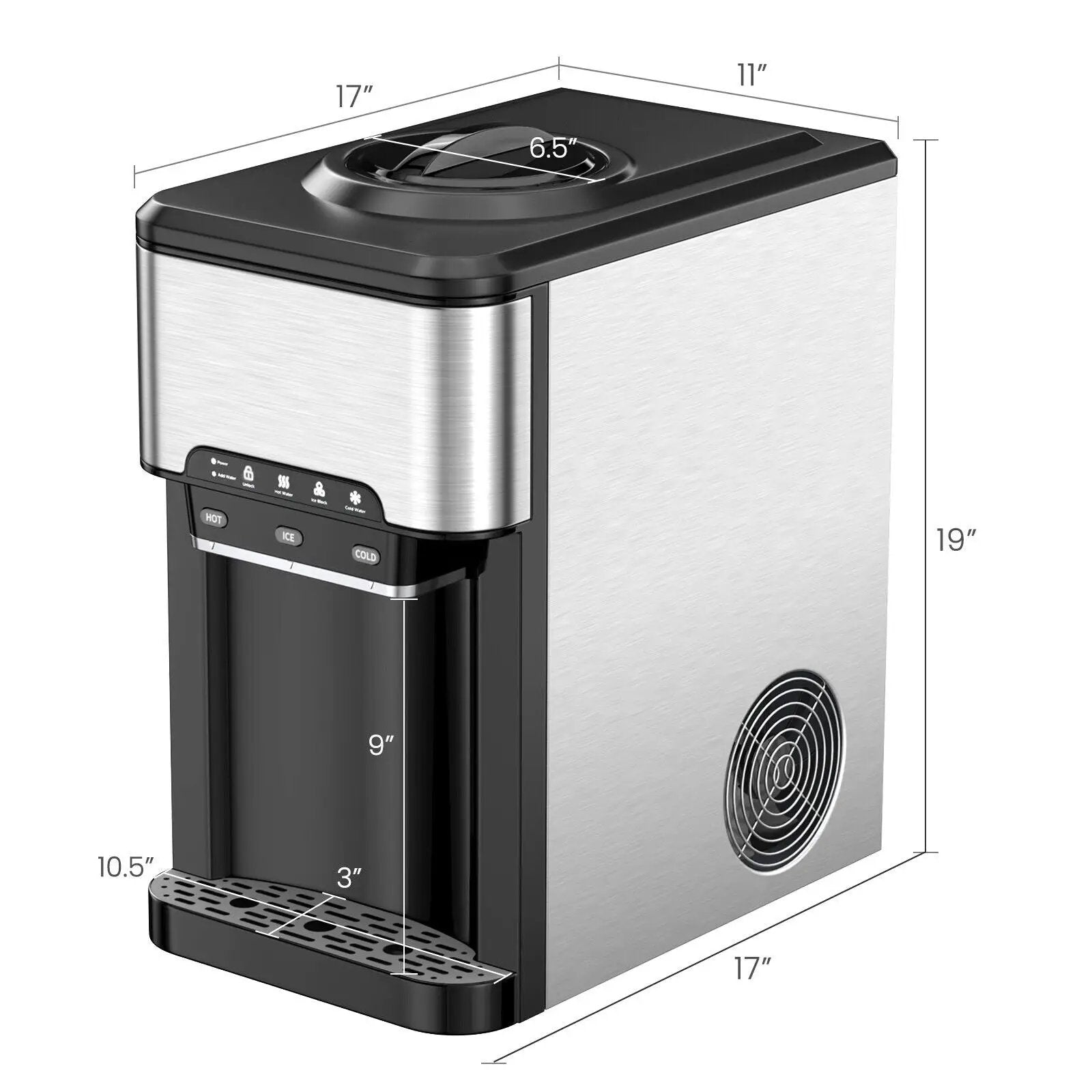 Water Cooler Dispenser 3-in-1 with Built-in Ice Maker and 3 Temperature Settings-Silver by DirectDeals