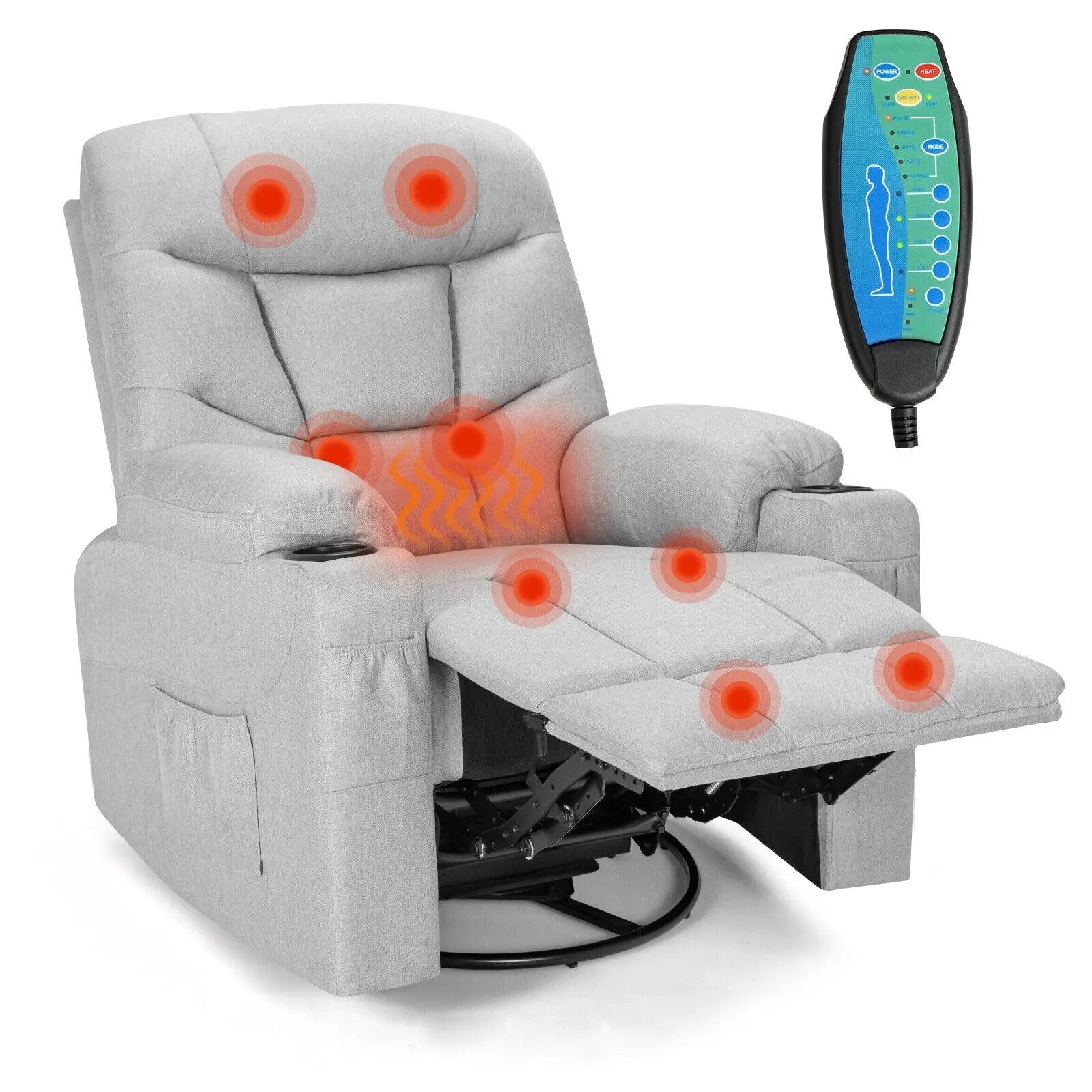 Massage Rocking Recliner Chair with Heat and Vibration-Gray by DirectDeals