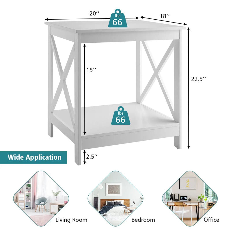 2-Tier Side Table with X-shape Design and 4 Solid Legs by DirectDeals