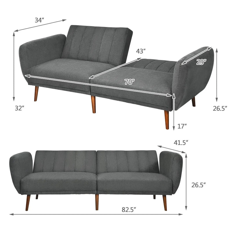 Convertible Futon Sofa Bed Adjustable Couch Sleeper with Wood Legs by DirectDeals