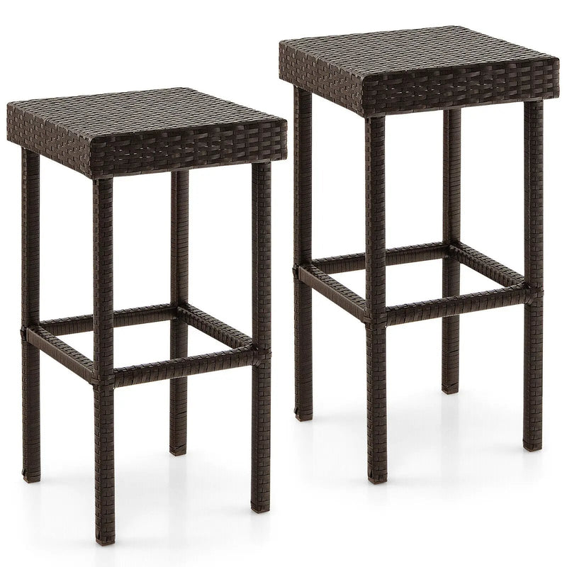 2 Pieces Patio Rattan Wicker Bar Stool Chairs-Brown by DirectDeals