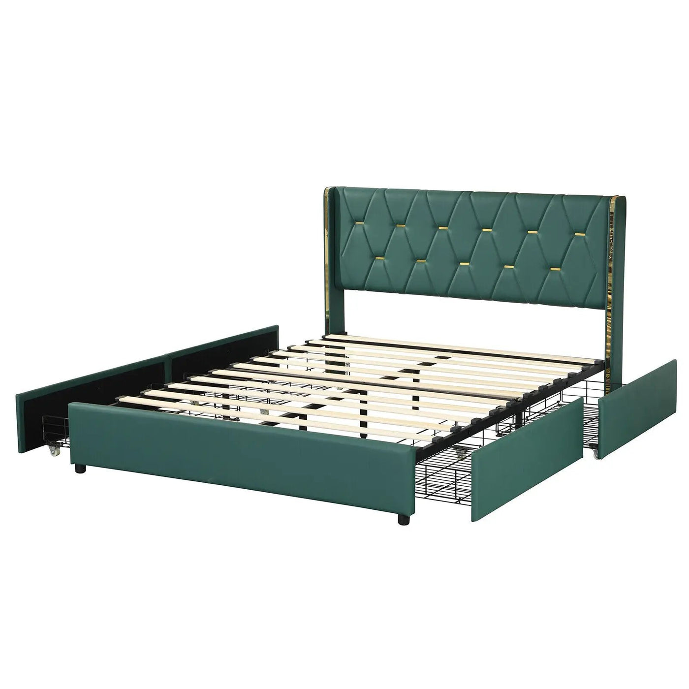 Full/Queen Size Upholstered Bed Frame with 4 Drawers-Green by DirectDeals