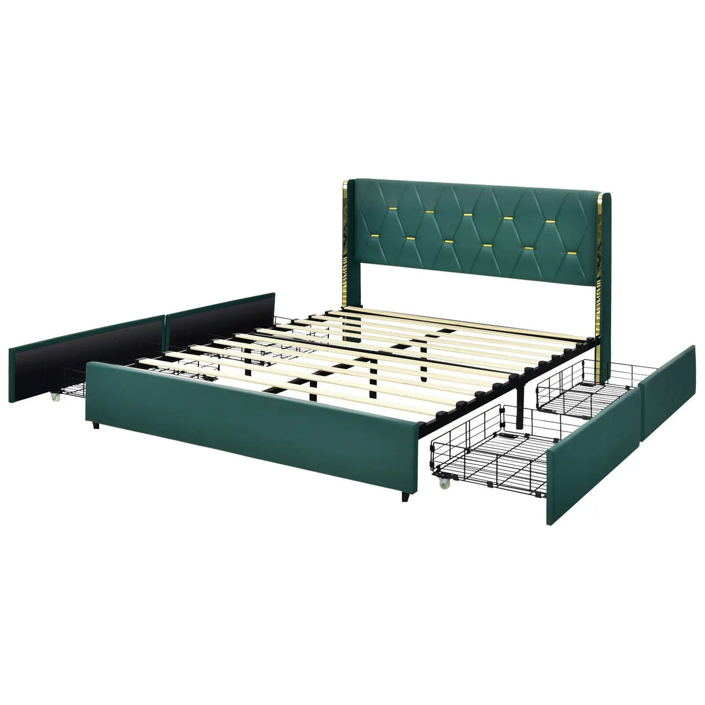 Full/Queen Size Upholstered Bed Frame with 4 Drawers-Green by DirectDeals