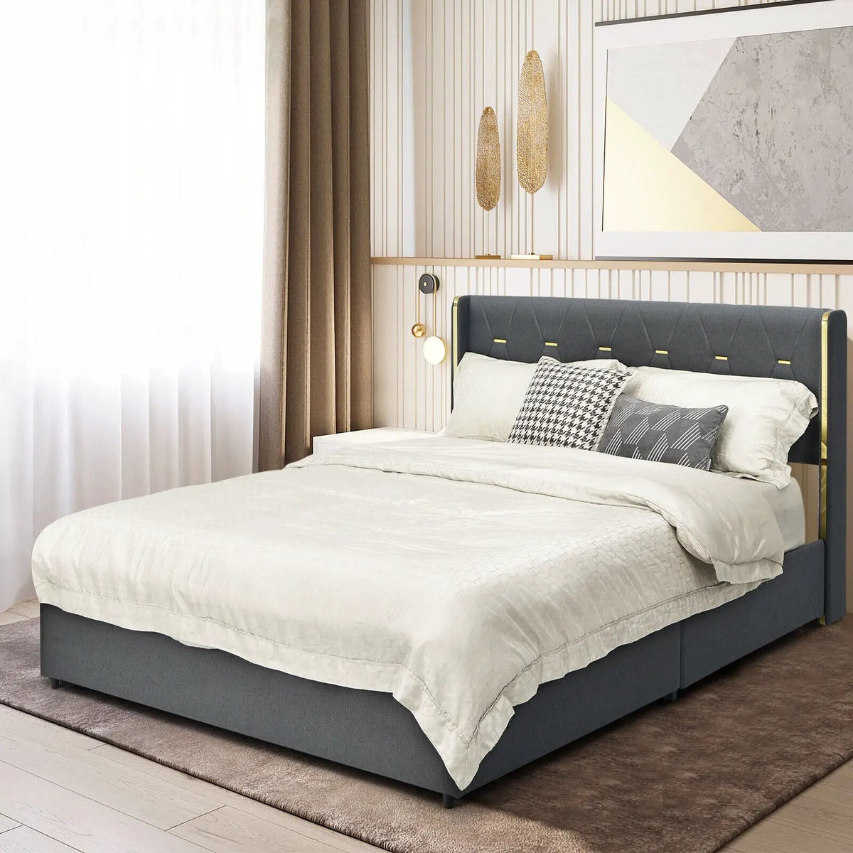 Full/Queen Size Upholstered Bed Frame with 4 Storage Drawers by DirectDeals