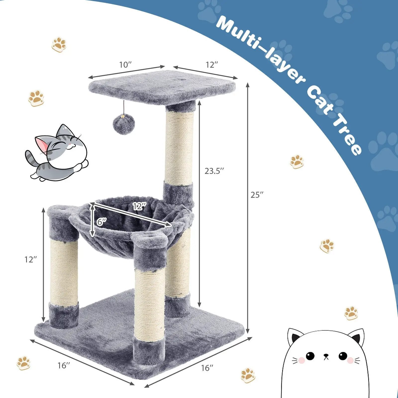 Multi-level Cat Tree with Scratching Posts and Cat Hammock by DirectDeals
