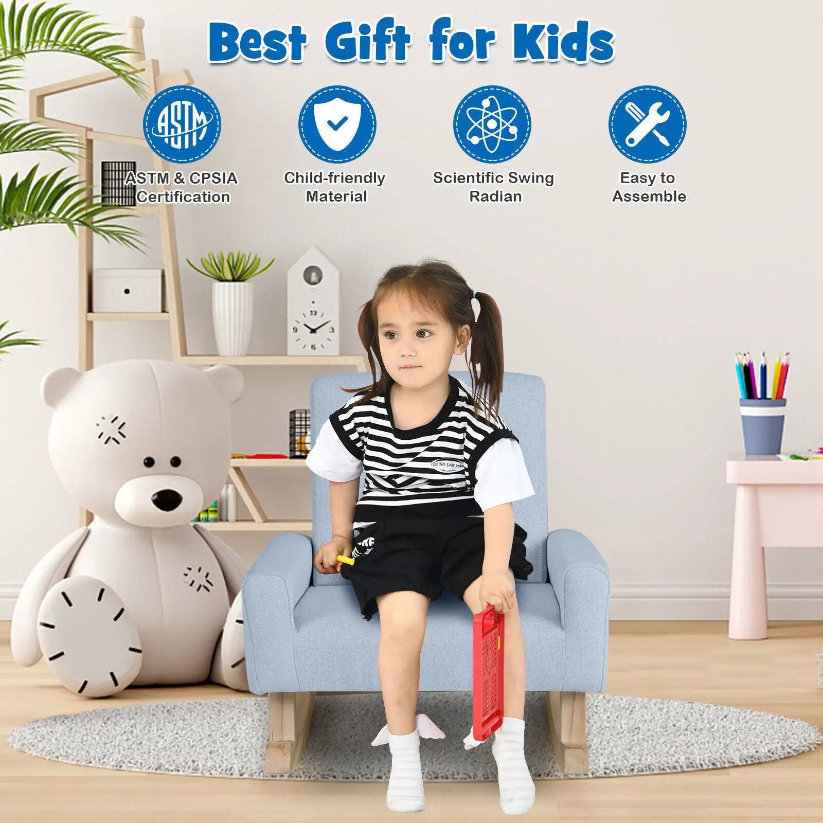 Kids Rocking Chair with Solid Wood Legs by DirectDeals