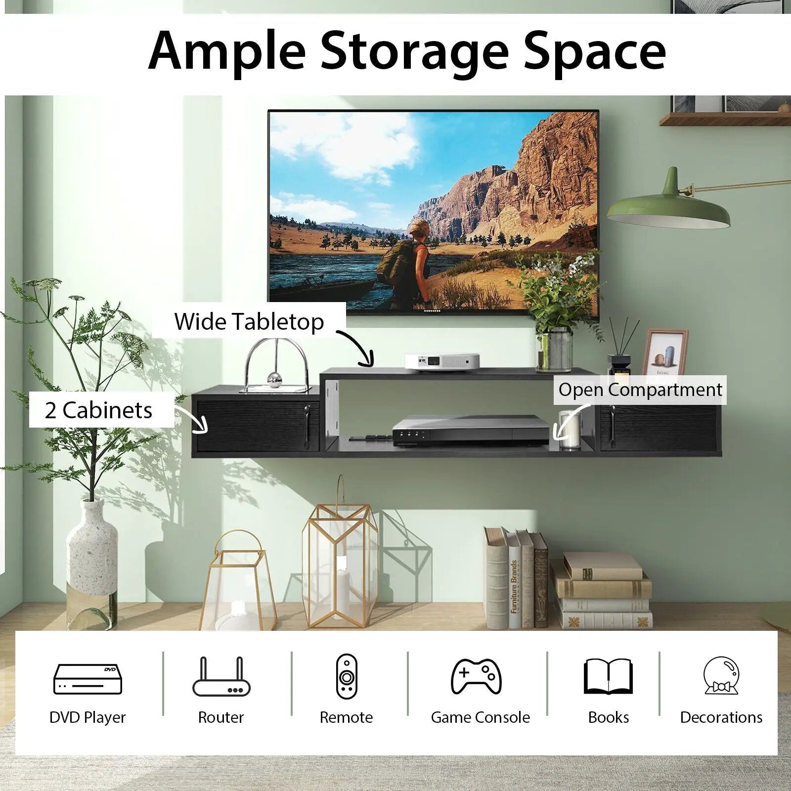 55 Inches Floating TV Stand with Power Outlet by DirectDeals