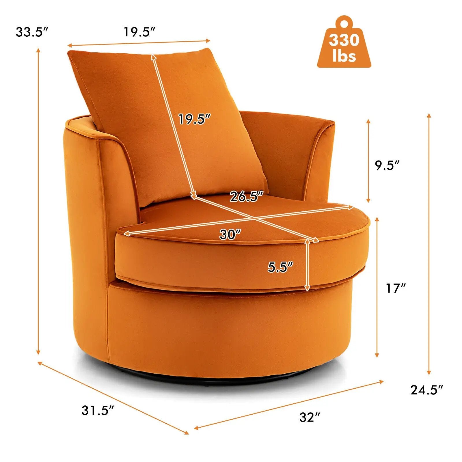 Modern 360¬∞ Swivel Barrel Chair with No Assembly Needed-Orange by DirectDeals