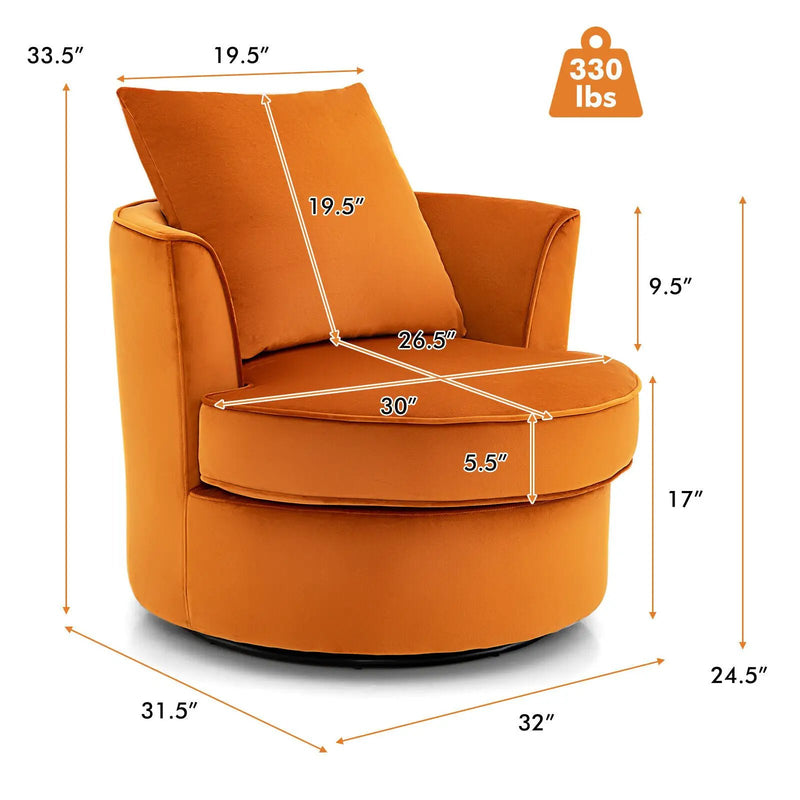 Modern 360¬∞ Swivel Barrel Chair with No Assembly Needed-Orange by DirectDeals