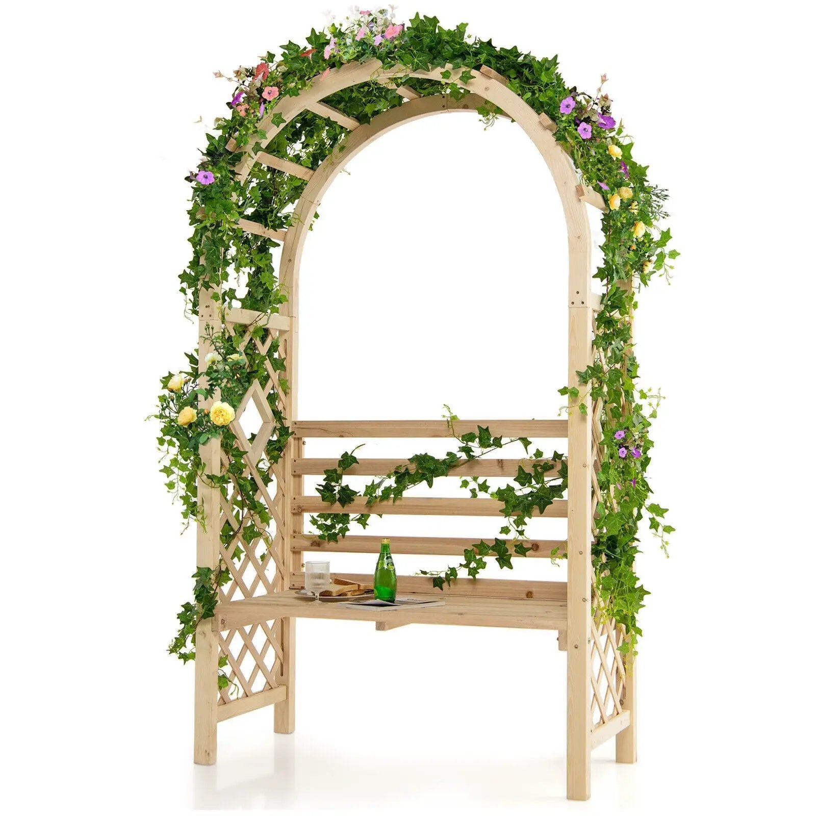 Wooden Garden Bench Arch Pergola Outdoor Arbor by DirectDeals