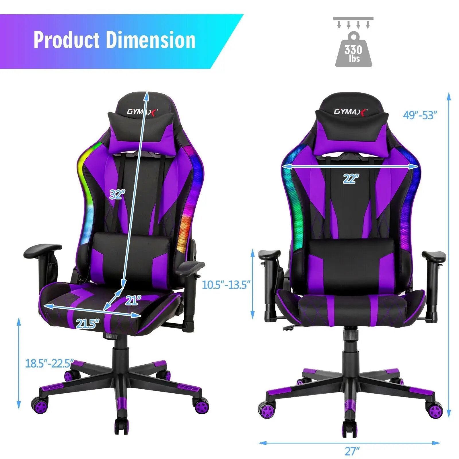 Gaming Chair Adjustable Swivel Computer Chair with Dynamic LED Lights by DirectDeals