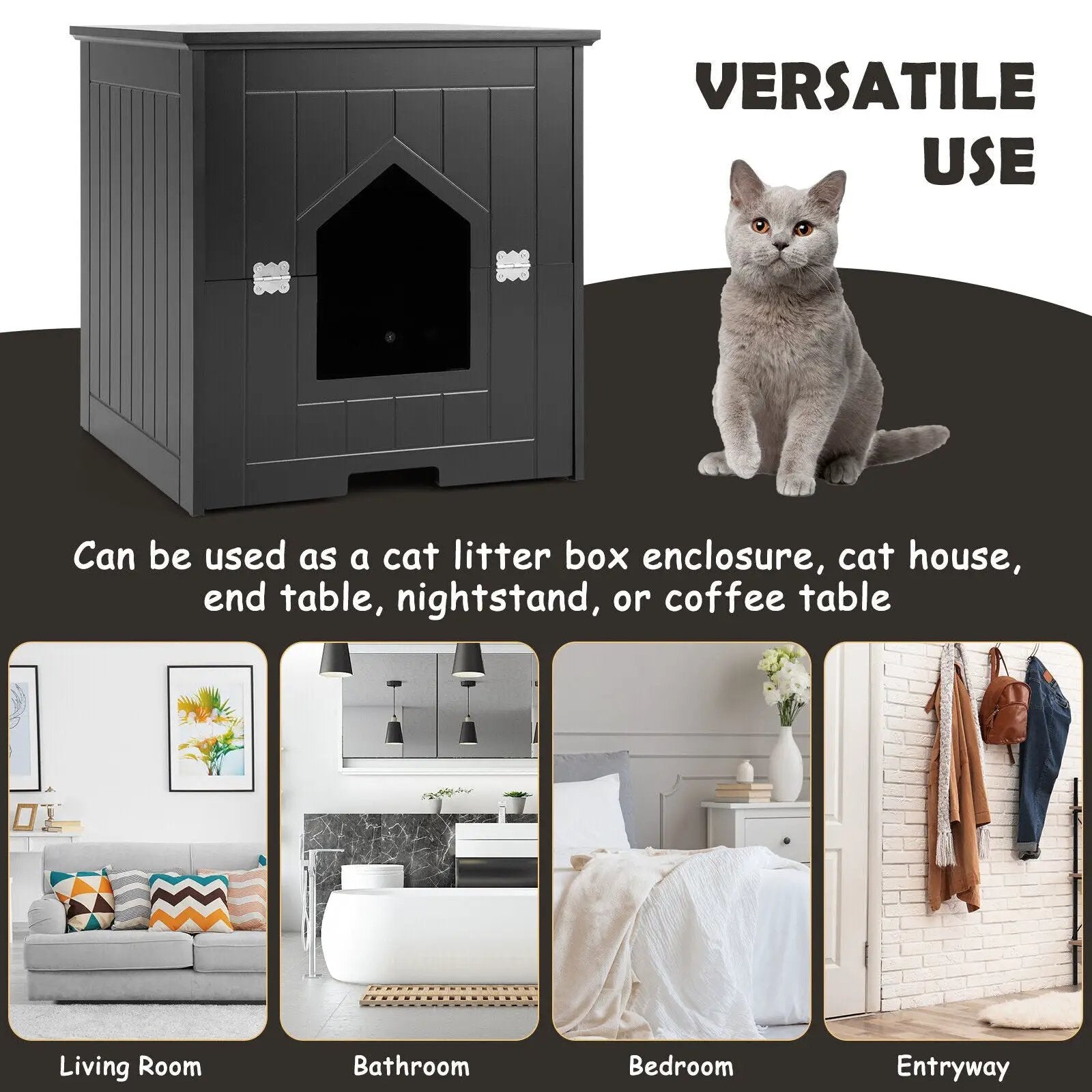 Cat Litter Box Enclosure with Flip Magnetic Half Door by DirectDeals