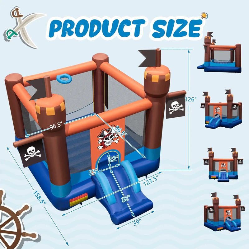 Pirate-Themed Inflatable Bounce Castle with Large Jumping Area and 735W Blower by DirectDeals