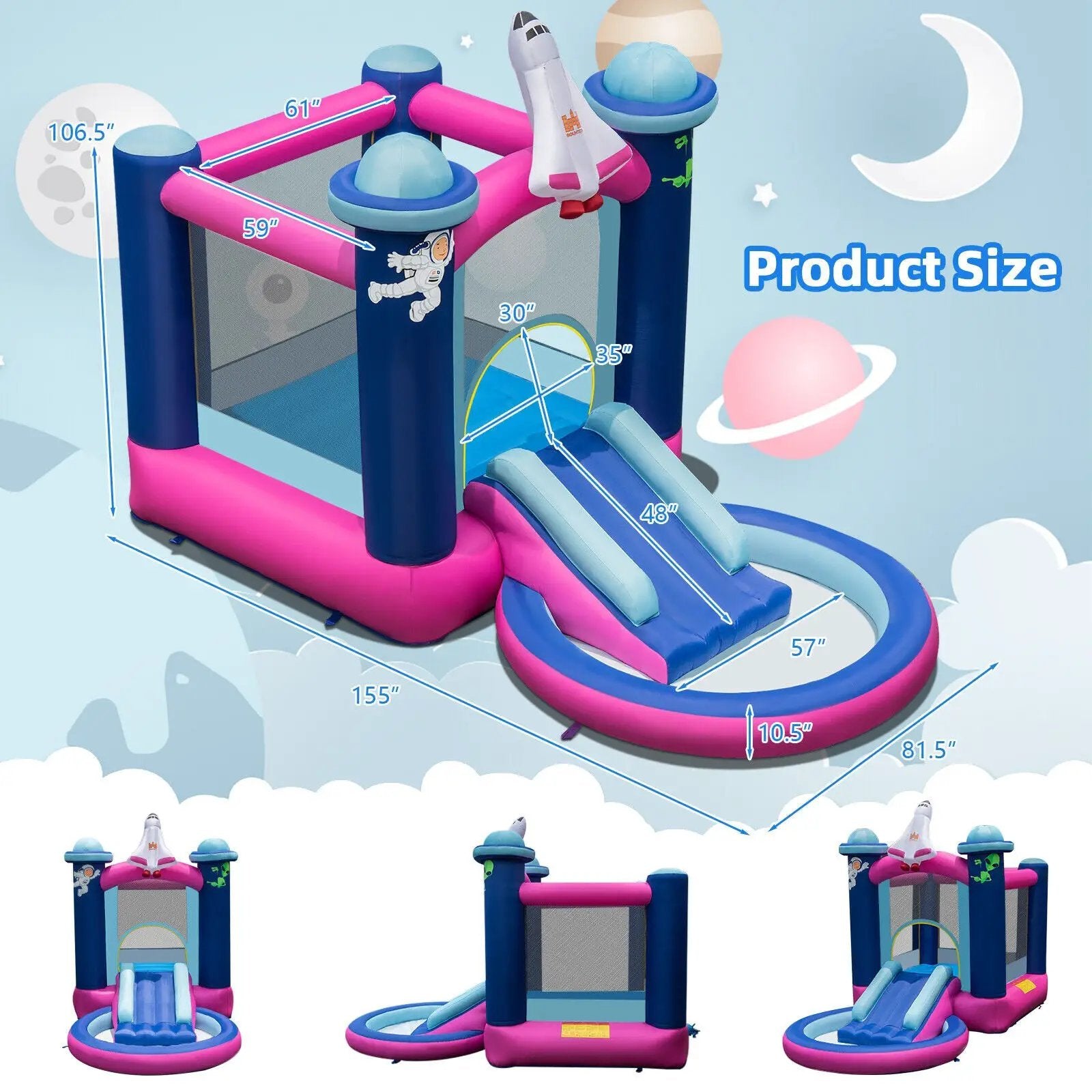 3-in-1 Inflatable Space-themed Bounce House with 480W Blower by DirectDeals