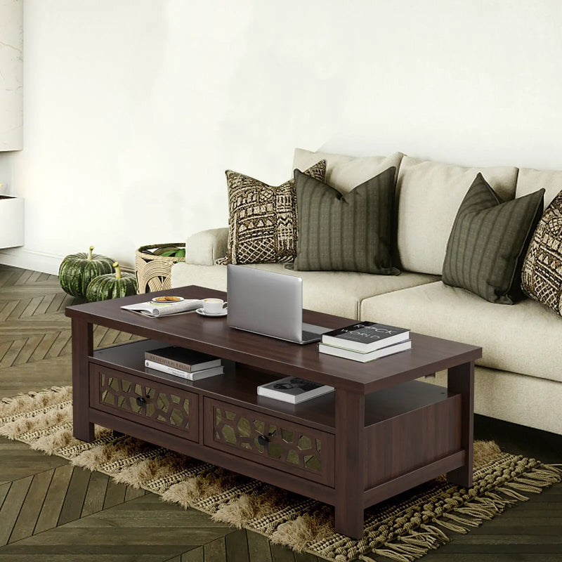 3-tier Coffee Table with 2 Drawers and 5 Support Legs by DirectDeals