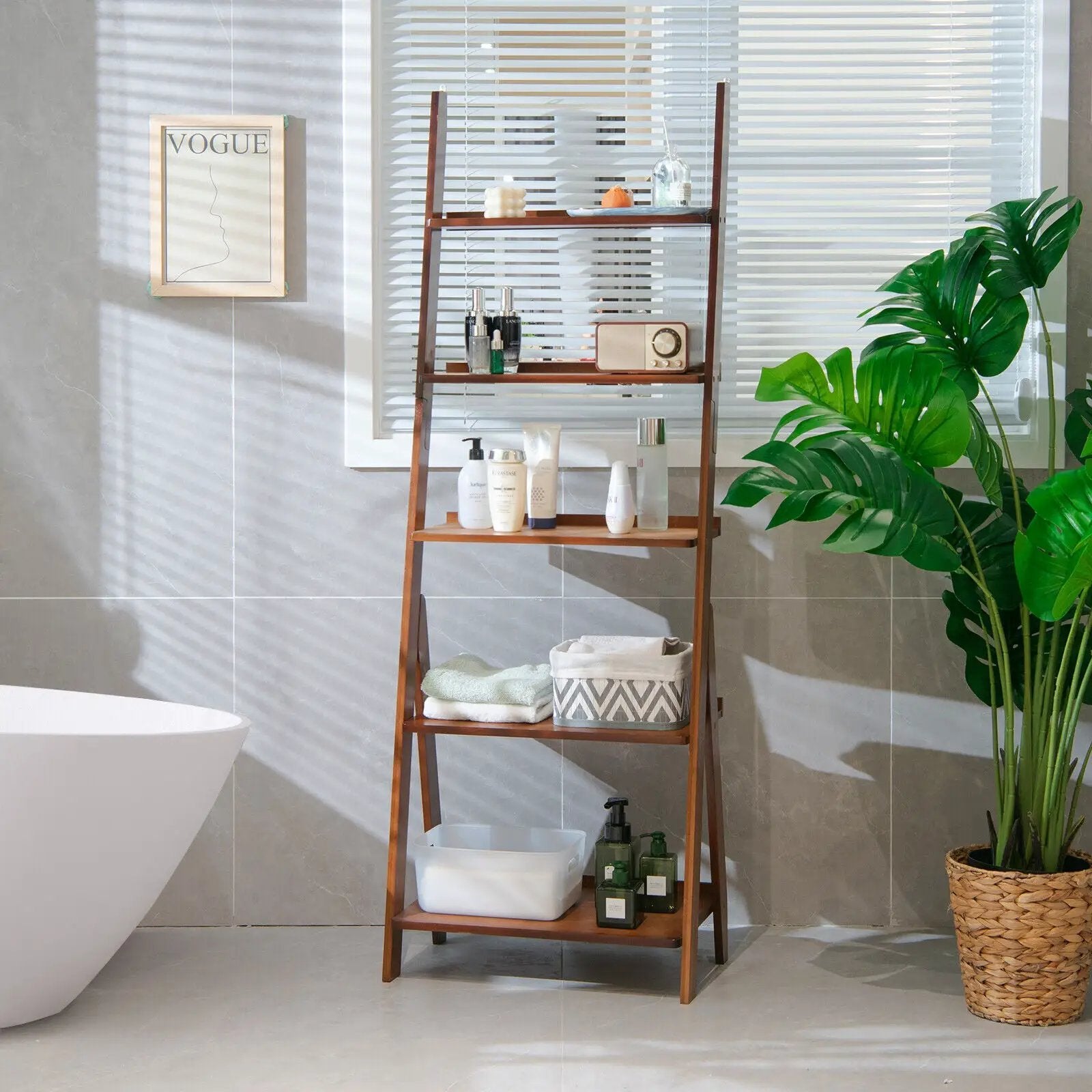 5-Tier Bamboo Ladder Shelf for Home Use by DirectDeals