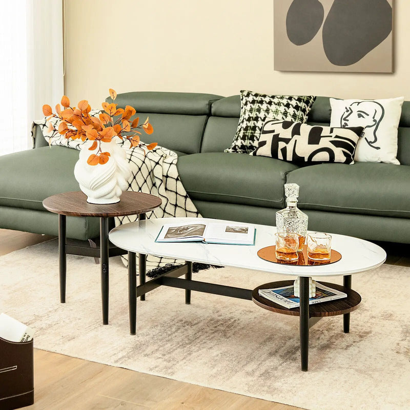 Set of 2 Modern Nesting Coffee Table with Extra Storage Shelf-White by DirectDeals