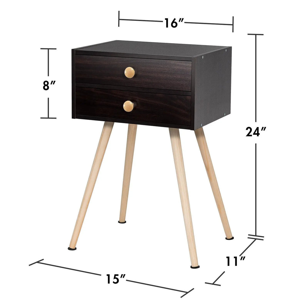 Modern Nightstand Bedside Table Mid Century with 2 Drawers-Natural by DirectDeals