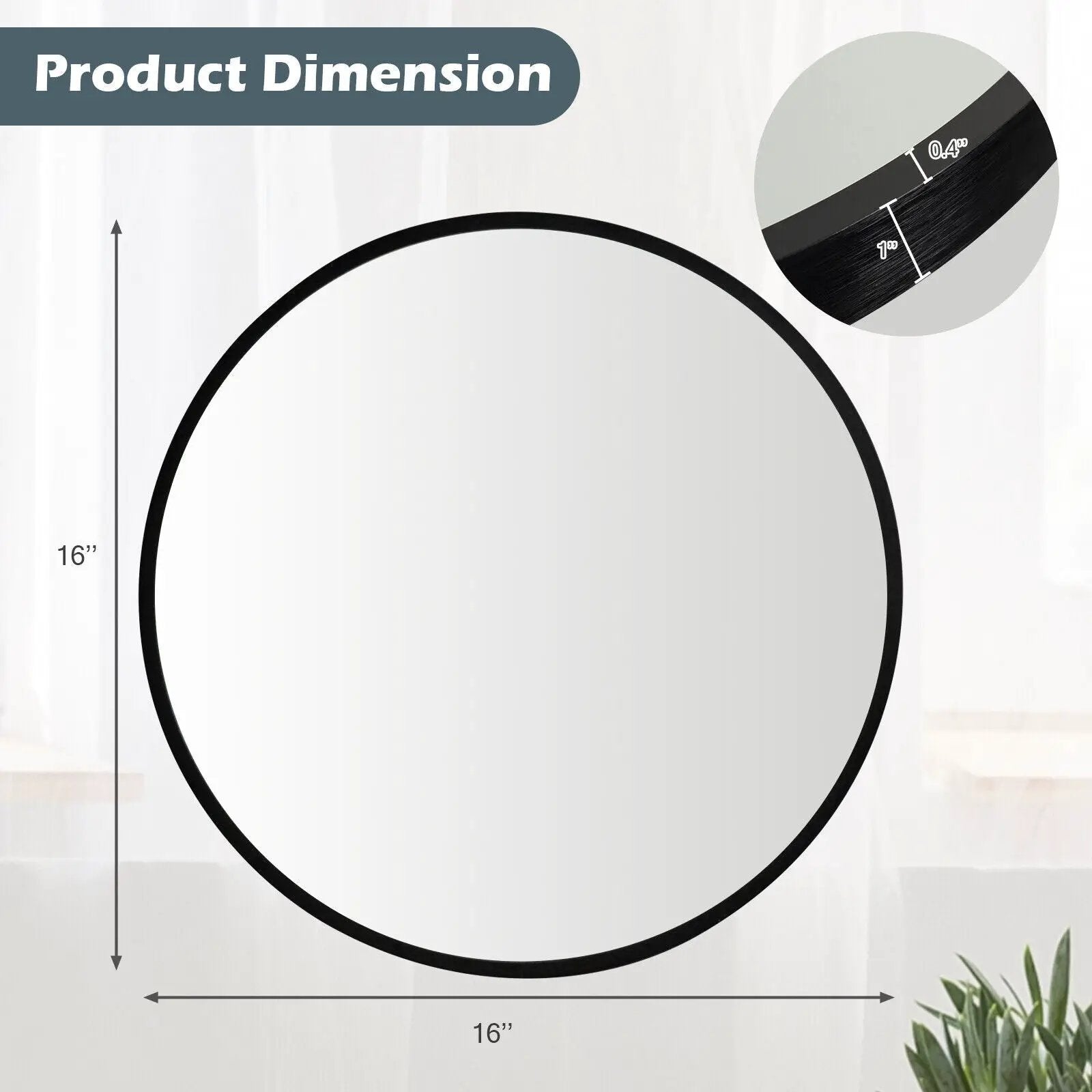 16-inch Round Wall Mirror with Aluminum Alloy Frame by DirectDeals