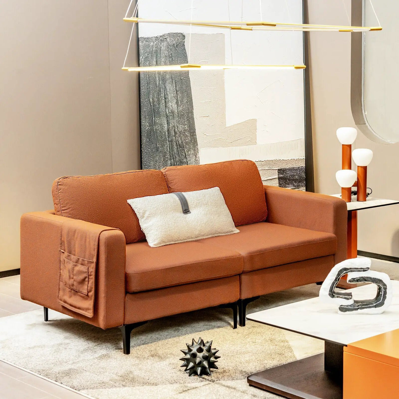 Modern Loveseat Sofa Couch with Side Storage Pocket and Sponged Padded Seat Cushions by DirectDeals