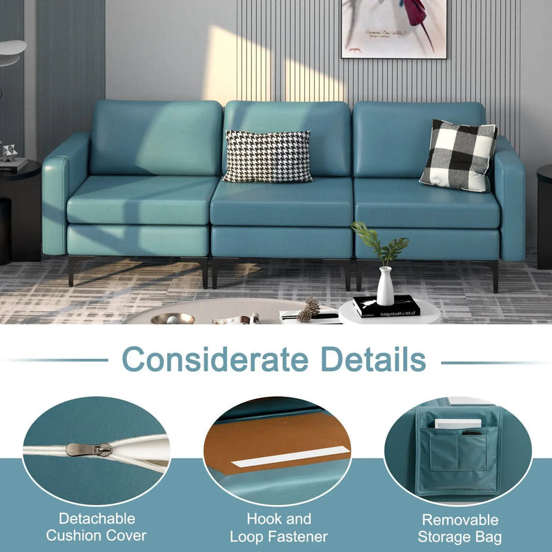 3-Seat Sectional Sofa Couch with Armrest Magazine Pocket and Metal Leg by DirectDeals