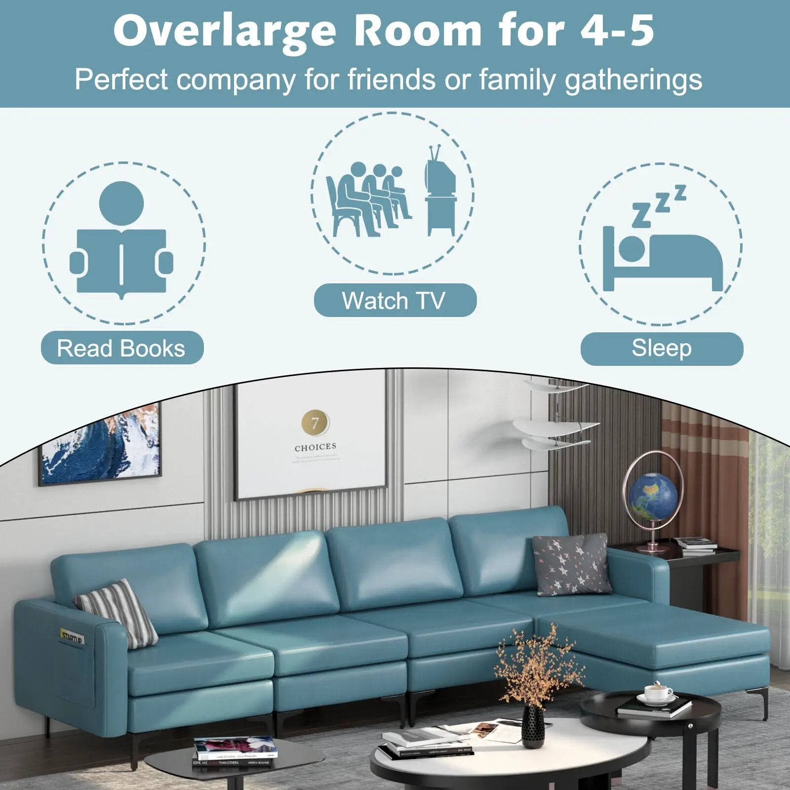 Modular L-shaped Sectional Sofa with Reversible Ottoman and 2 USB Ports by DirectDeals