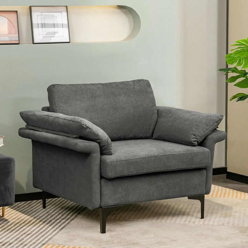 Modern Fabric Accent Armchair with Original Distributed Spring and Armrest Cushions by DirectDeals