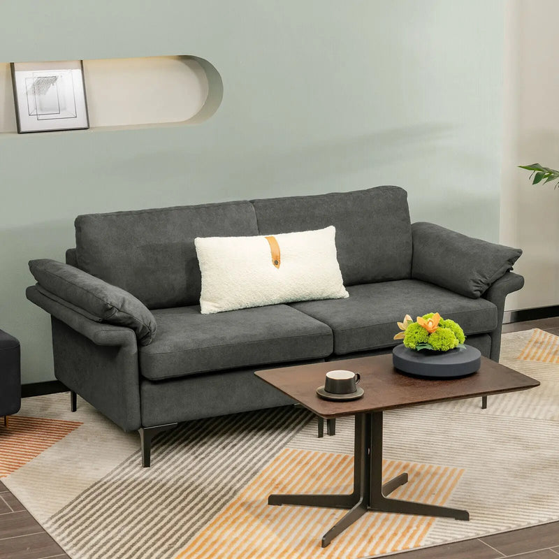 Modern Fabric Loveseat Sofa for with Metal Legs and Armrest Pillows by DirectDeals