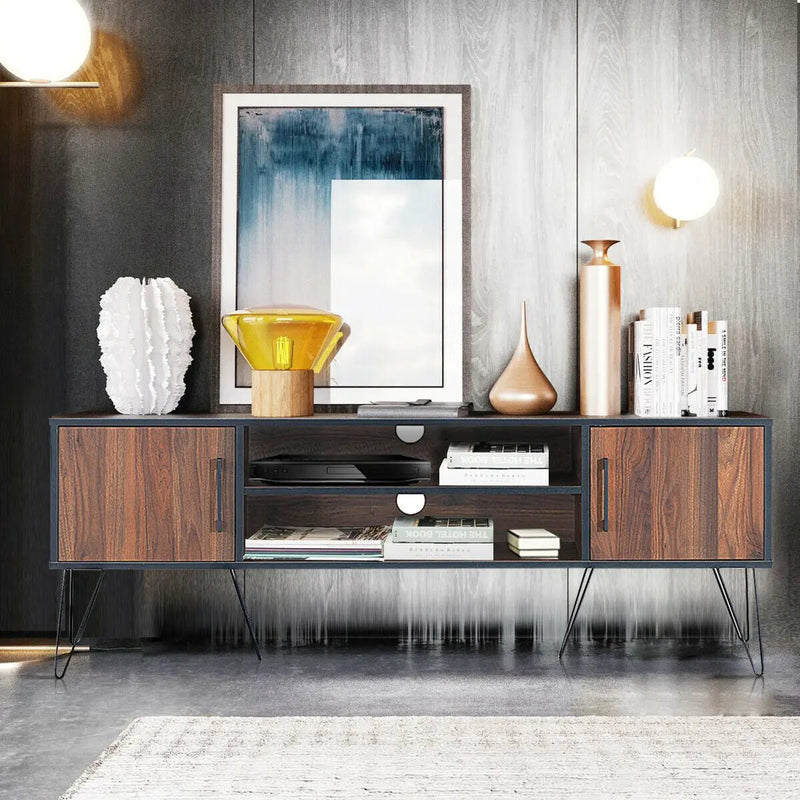 Retro Modern TV Stand with 6 Metal Legs for TVs up to 65 Inch with 2 Cable Holes by DirectDeals