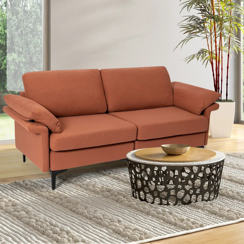 Modern Fabric Loveseat Sofa for with Metal Legs and Armrest Pillows by DirectDeals