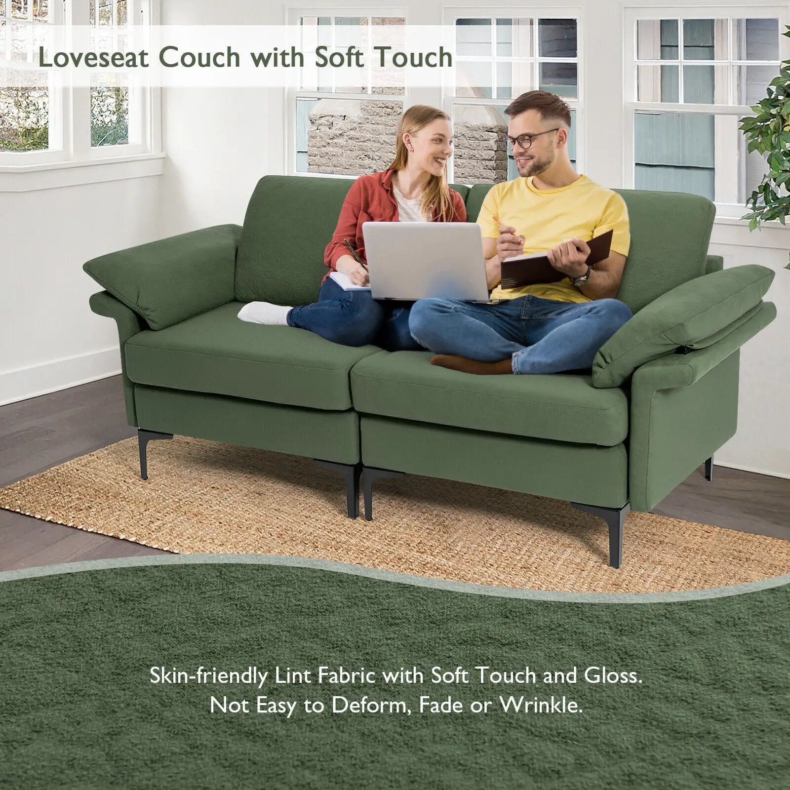 Modern Fabric Loveseat Sofa for with Metal Legs and Armrest Pillows by DirectDeals