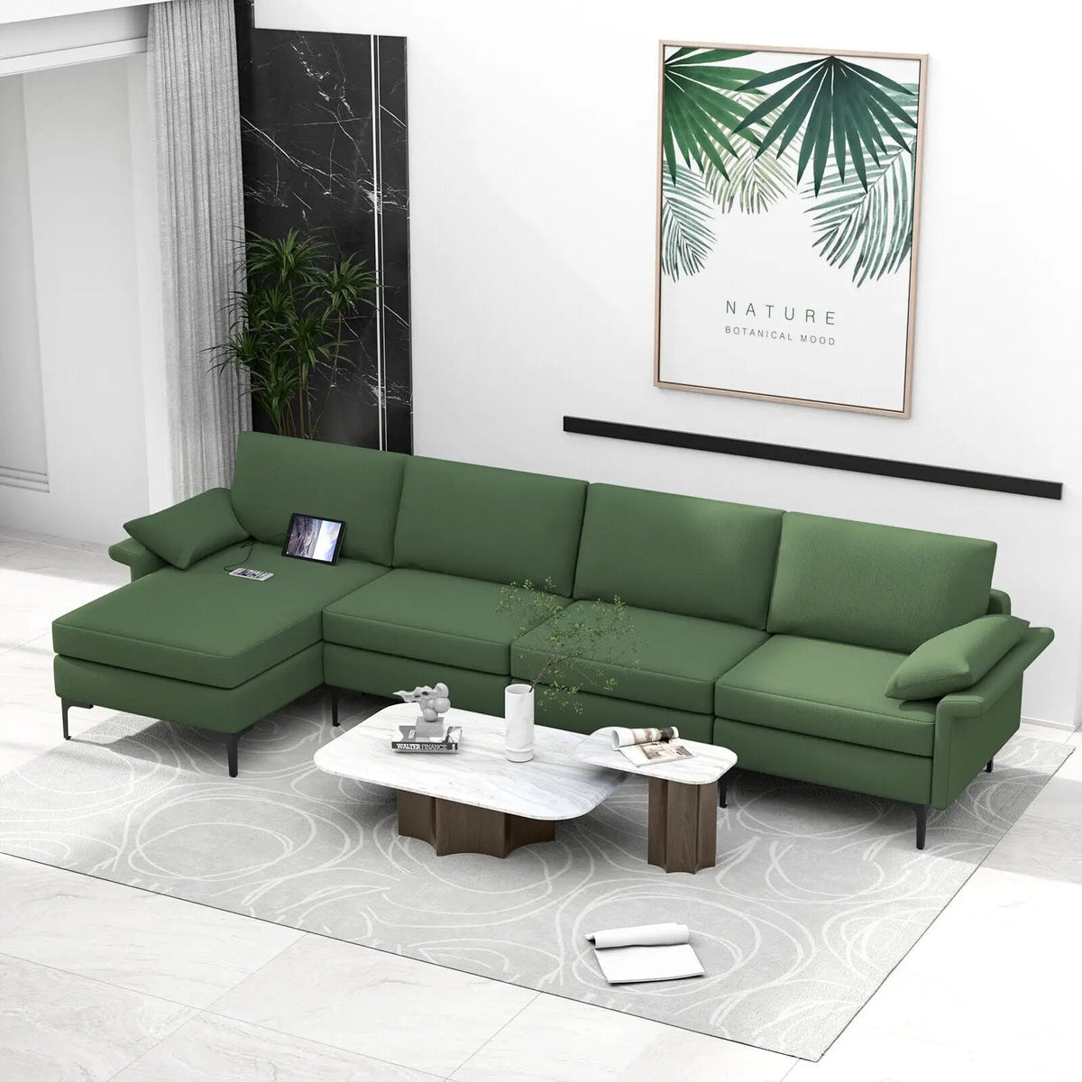 Extra Large L-shaped Sectional Sofa with Reversible Chaise and 2 USB Ports for 4-5 People by DirectDeals