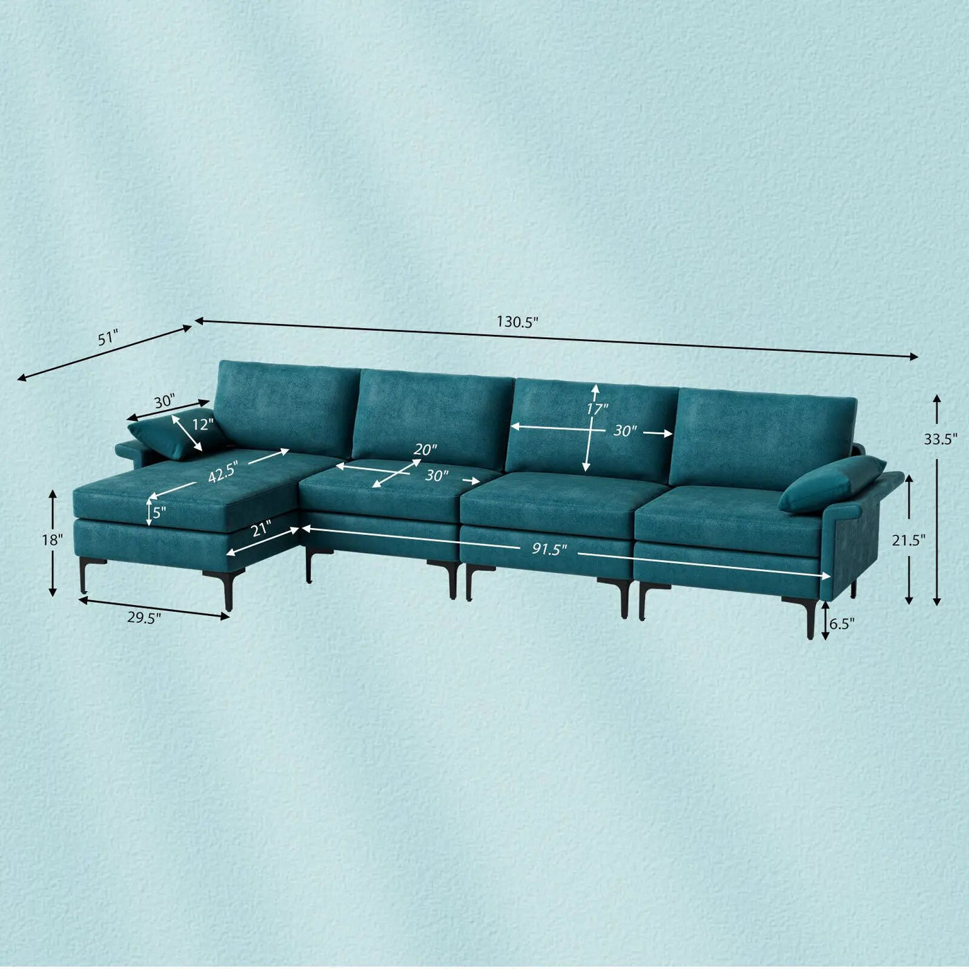 Extra Large L-shaped Sectional Sofa with Reversible Chaise and 2 USB Ports for 4-5 People by DirectDeals