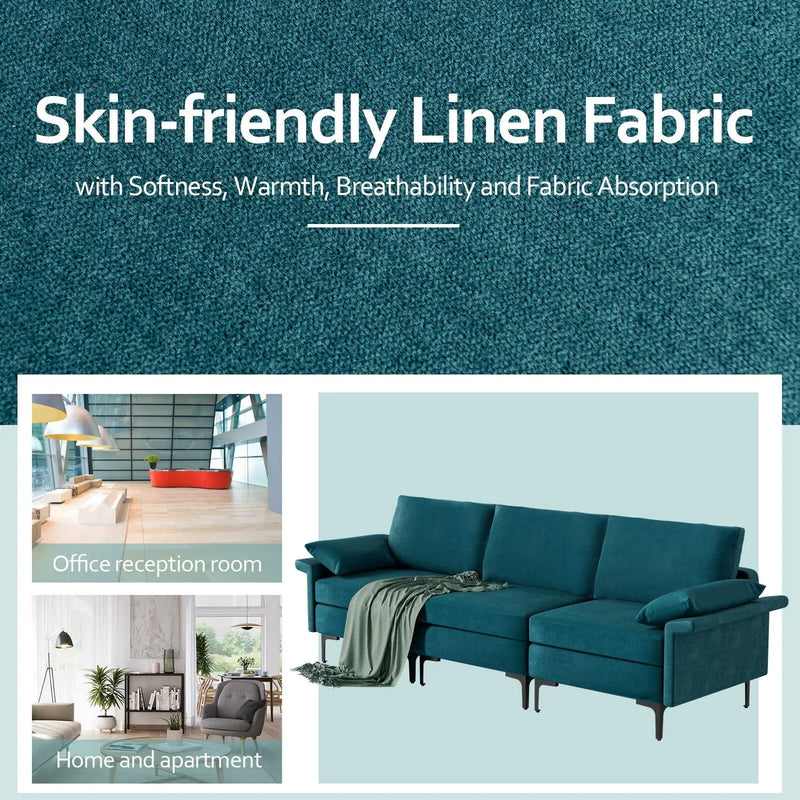 Large 3-Seat Sofa Sectional with Metal Legs for 3-4 people by DirectDeals