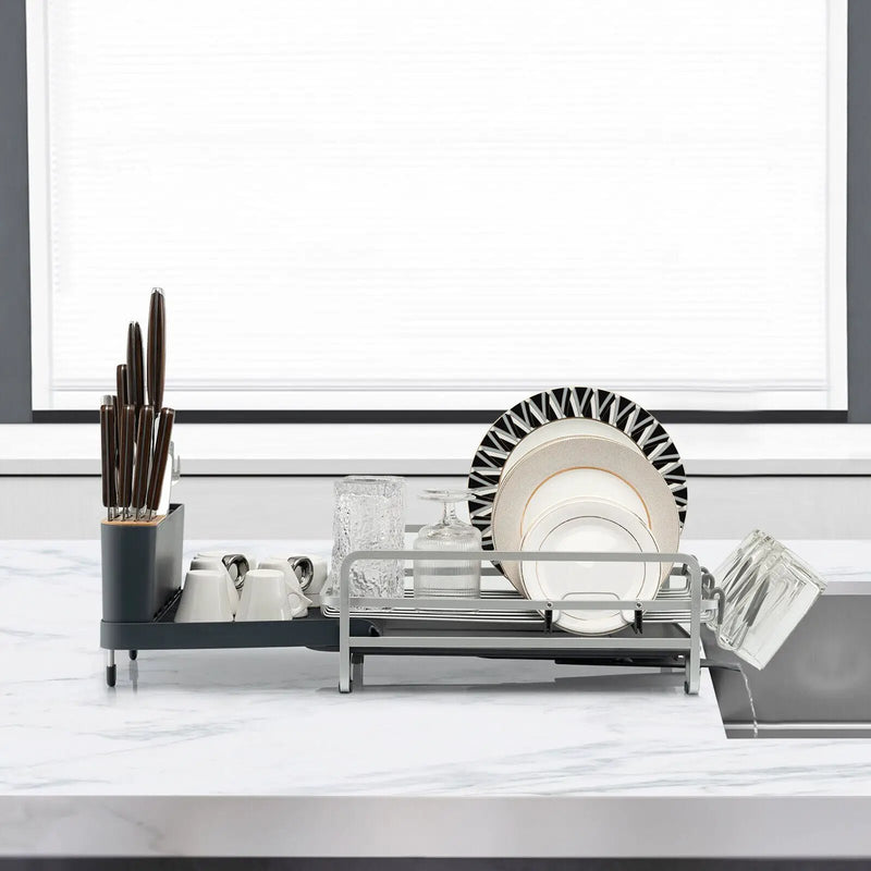 Aluminum Expandable Dish Drying Rack with Drainboard and Rotatable Drainage Spout by DirectDeals