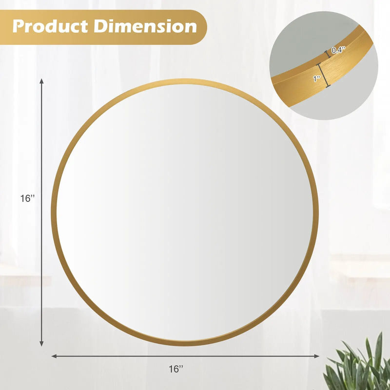 16-inch Round Wall Mirror with Aluminum Alloy Frame by DirectDeals