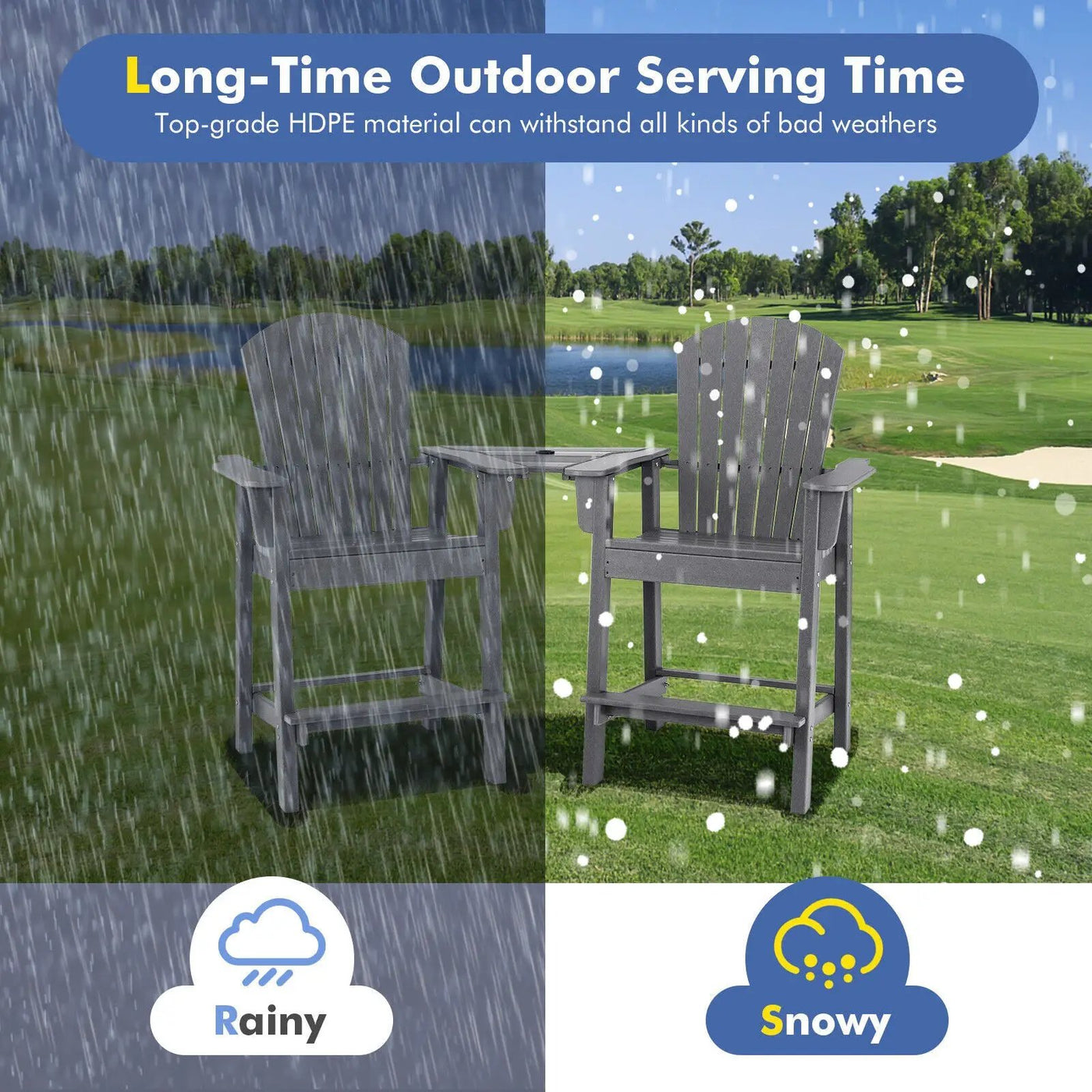 2 Pieces HDPE Tall Adirondack Chair with Middle Connecting Tray by DirectDeals