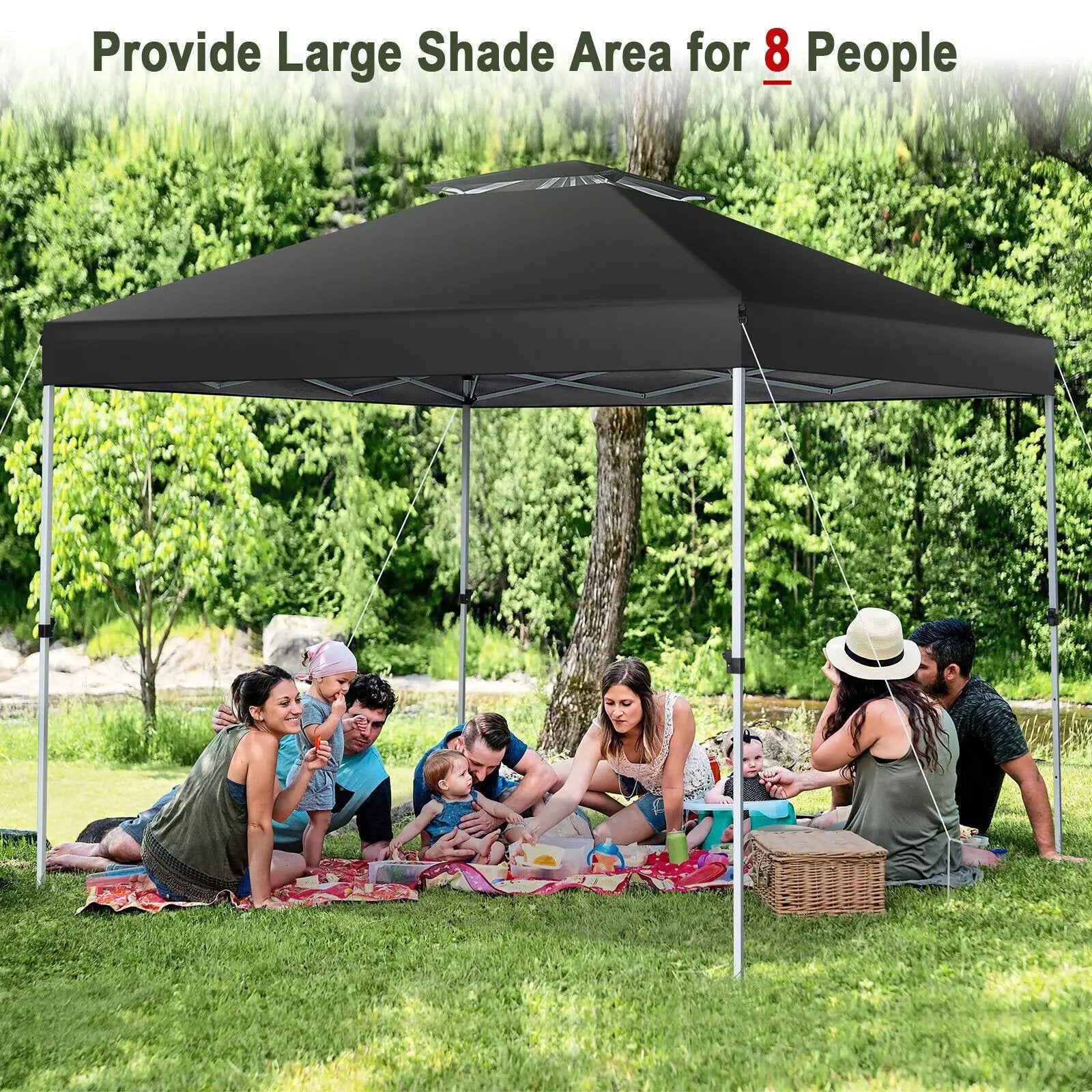 2-Tier 10 x 10 Feet Pop-up Canopy Tent with Wheeled Carry Bag-Black by DirectDeals