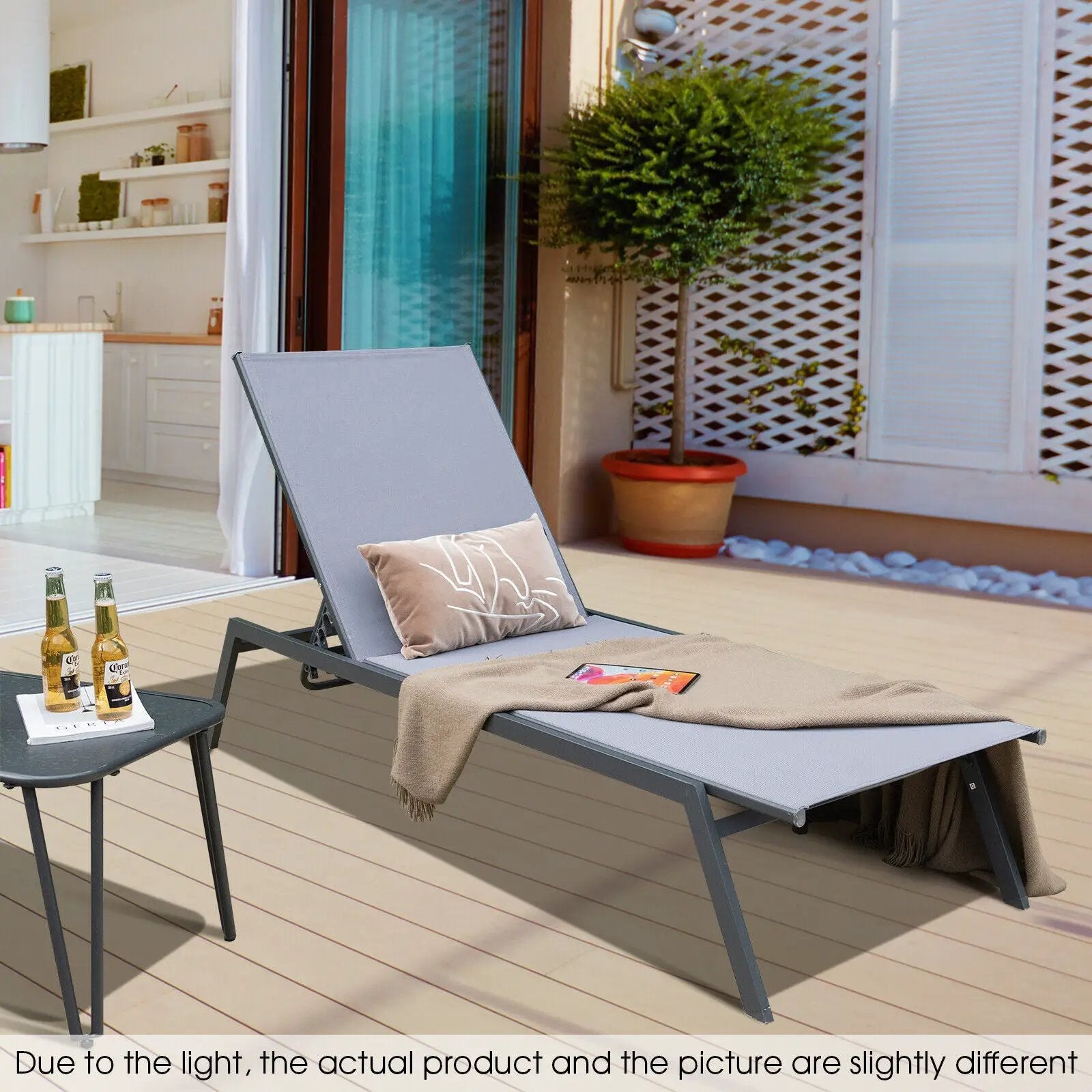 Outdoor Adjustable Chaise Lounge Chair with Lay Flat Position and Quick-Drying Fabric by DirectDeals