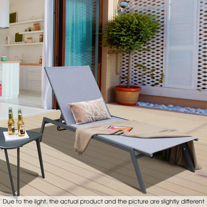 Outdoor Adjustable Chaise Lounge Chair with Lay Flat Position and Quick-Drying Fabric by DirectDeals