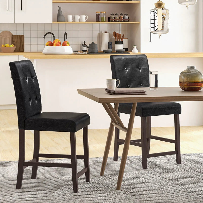 Set of 2 Bar Stools with Rubber Wood Legs and Button-Tufted Back by DirectDeals