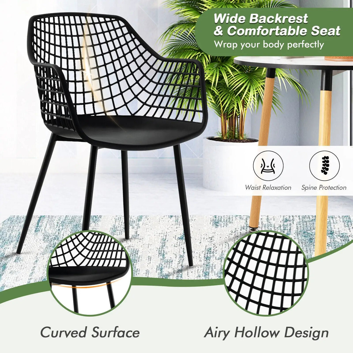Set of 4 Heavy Duty Modern Dining Chair with Airy Hollow Backrest by DirectDeals