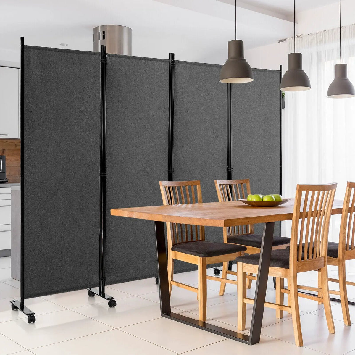 4-Panel Folding Room Divider 6 Feet Rolling Privacy Screen with Lockable Wheels by DirectDeals