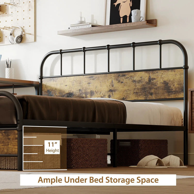 Queen Size Industrial Metal Platform Bed Frame Headboard Mattress Foundation by DirectDeals